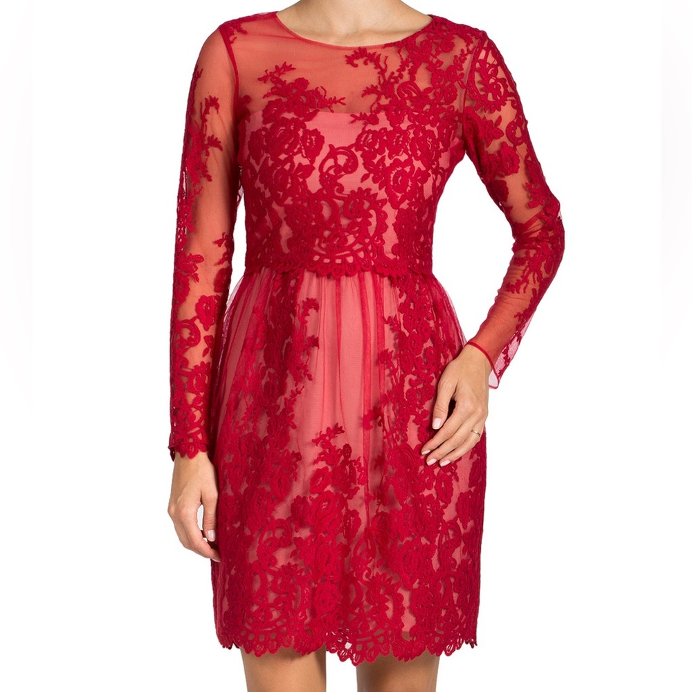 🌹 Marchesa Notte 🌹 Red Lace Cocktail Dress Size 4 | NWT